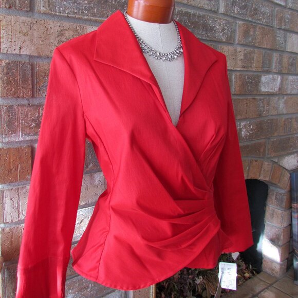 RED BLOUSE, 14, NWT VERONIQUE YOUNG for W, SHAPELY DRESSY TOP - Picture 1 of 8